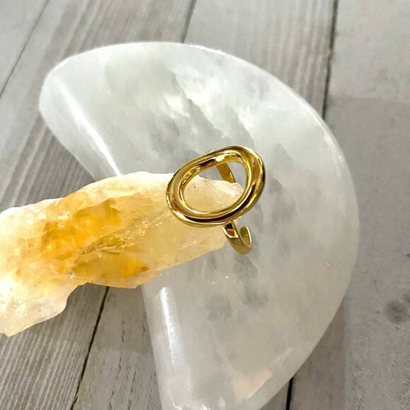 Gold Oval Open Ring-Adjustable Stainless Ring - Picture 3 of 6